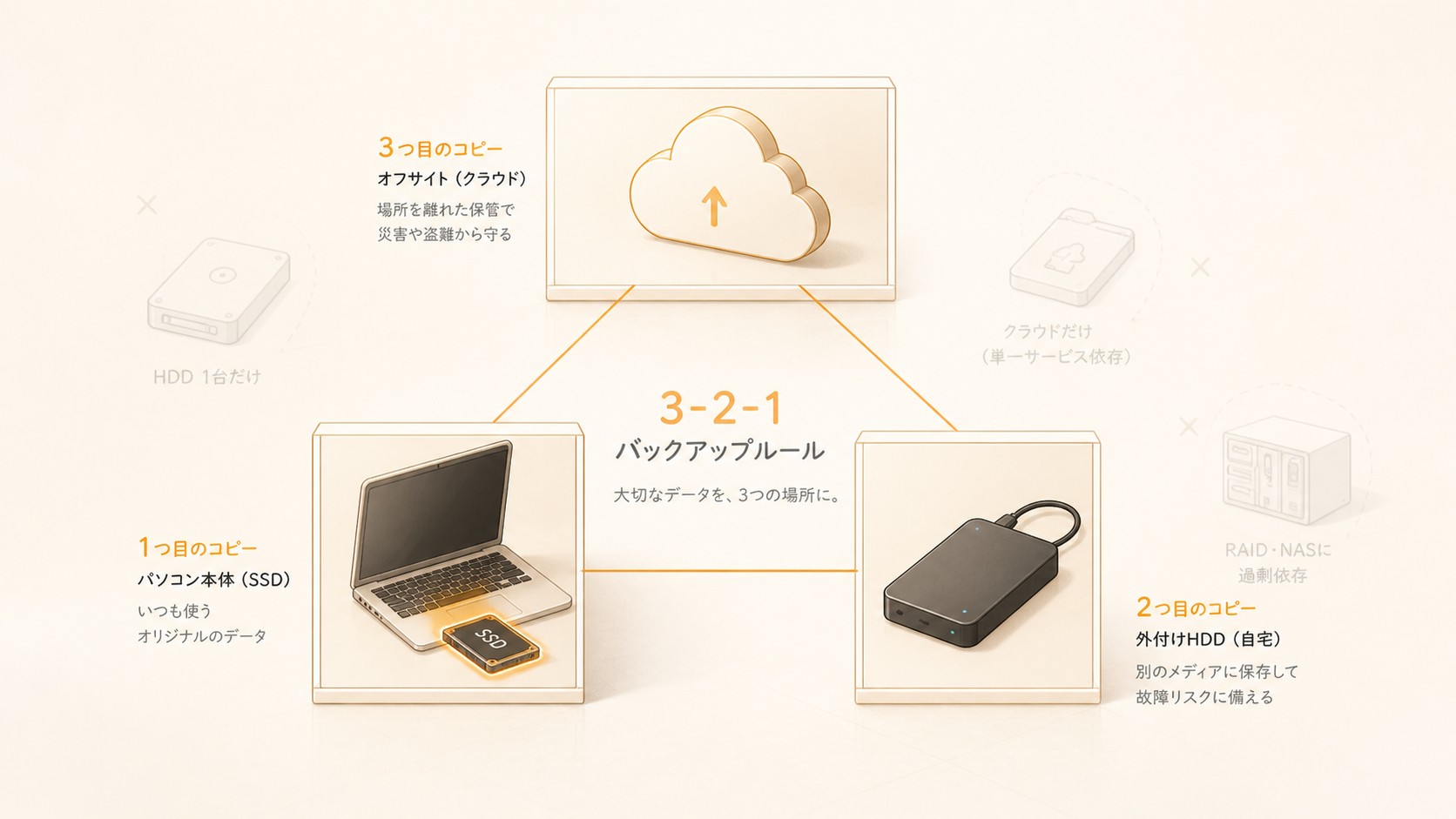 3-2-1 バックアップルール ─ 数百人の事故から逆算した最後の1手